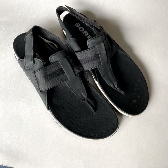 SOREL Women's Out ‘N About Plus leather black flats sandals sling back 8 - Picture 4 of 8
